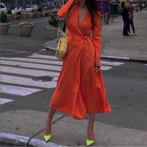 Rag & Bone Odette Side Drape Silk Orange Drape Effect Midi Dress BlairEadieBee S - Picture 7 of 15